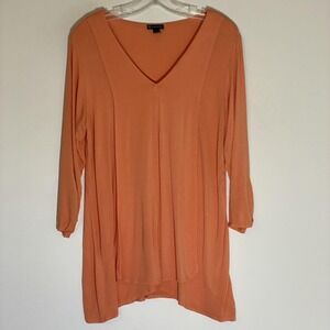 New Directions Top Womens Large Apricot Tunic V Neck 3/4 Sleeve High Low Hem
